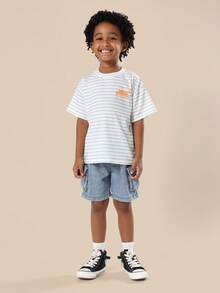 SUMWON Core Collection Kids Striped Tee Comfortable Casual Everyday Essential Summer Top Soft Relaxed Fit Boys Daily Wear Basic Leisure - White - View 4