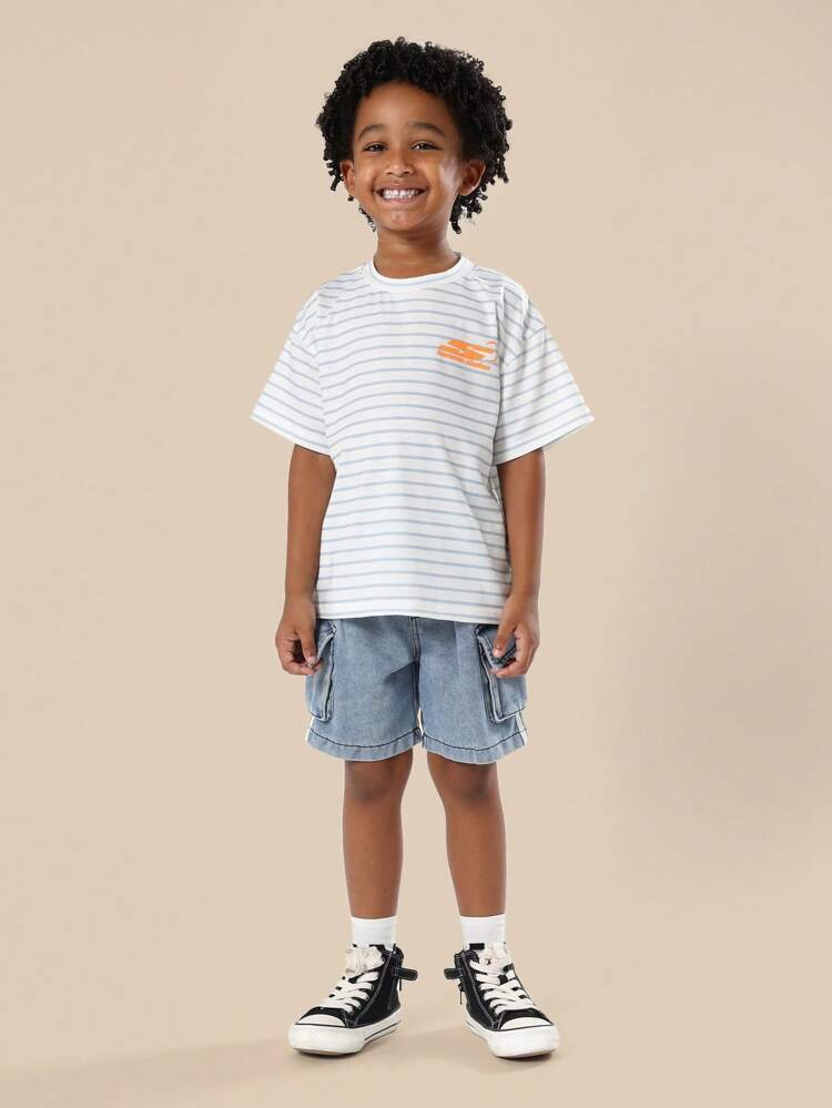 Striped Oversized Tee With Logo Print