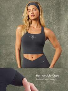 GLOWMODE X Harry Potter FeatherFit™ 柔软弹力吸汗提胸接缝短款可拆卸罩杯工字背心低冲击瑜伽普拉提工作室健身房日常运动服 - 深灰色 - 查看 3