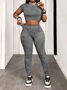 BamGleam Women's Casual Versatile Tie-Dye High Waist Leggings Fall Cloth For Women - Grey - View 7