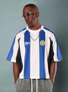 SUMWON Striped Football Jersey Classic Soccer Club Shirt Team Wear Crew Neck Summer Season Lightweight Technical Jersey