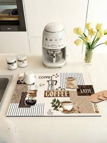 SHEIN 1件装咖啡机吸水沥水垫，台面餐具晾干垫，硅藻土厨房垫，咖啡印花晾干垫，可水洗防滑沥水垫 - 彩色 - 查看 12