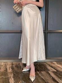 DAZY Chân váy ren ghép mảnh thanh lịch dành cho nữ, mùa thu - Màu be - Xem 7