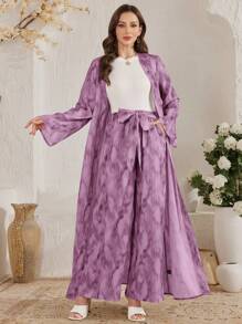 Al Najma 女士扎染长袖长袍和阔腿裤休闲两件套 - 紫色 - 查看 5