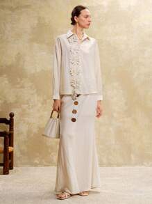 Arave Women's Linen Fabric Faux Placket Coconut Button Linen Fishtail Skirt Women's Brunch Outfits Old Money Style Women Vacation Outfits Woman