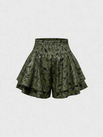 Goth Pantaloncini da donna a doppio strato con stampa gotica di piante e serpenti, stile vacanza