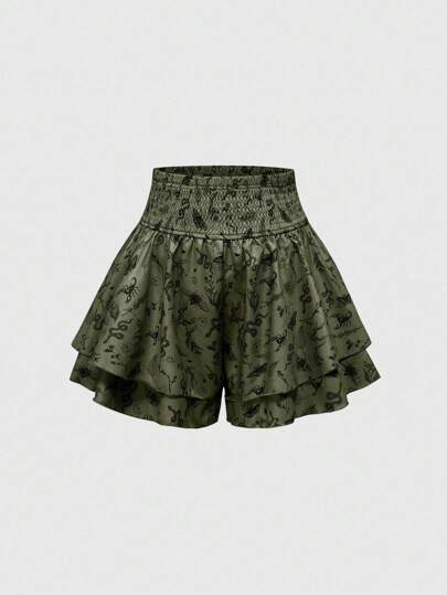 Goth Pantaloncini da donna a doppio strato con stampa gotica di piante e serpenti, stile vacanza