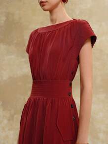 Aveloria 法式优雅无袖腰喇叭下摆连衣裙，通勤和度假风格