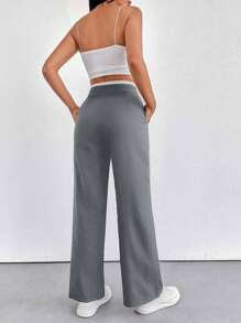EURMUSE Pantalón de confort negro y blanco para mujer de talla pequeña - Gris Claro - Ver 2