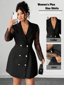Elenzga A Plus-Size Elegant Commuter Lace Patchwork Spring And Summer Dress Fall Cloth For Women - Black - View 5