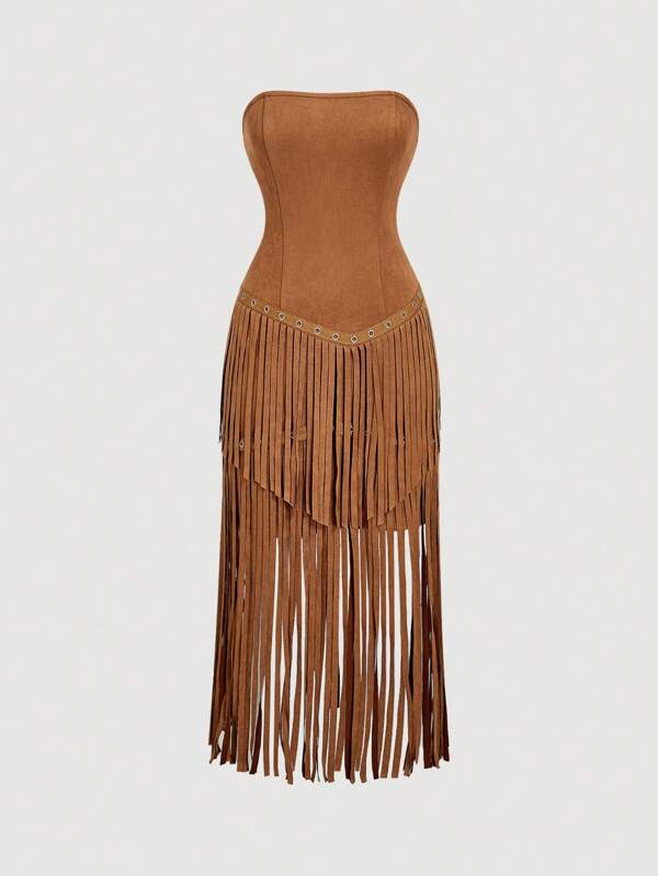 SHEIN MOD Abito tubino  marrone con frange alla moda per donna