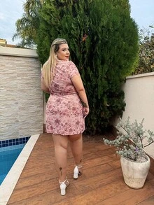 magalhaesca 夏季大尺碼網眼短袖連衣裙，前方空心設計，褶皺裝飾，迷你款式 - 彩色 - 查看 2