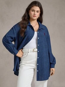 Zelara Soft Navy Blue Plus Size Blouse With Regular Fit And Collar Neckline Button Up Blouse Women Teacher For Women Homecoming,Fall For Women Blue Blouse Women Western Blouse Women Plus Size Button Down Blouse Work/Office - Navy Blue - View 7