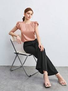 SHEIN BIZwear 女士圓領花瓣袖襯衫 - 藕粉色 - 查看 7