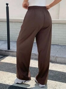 Dazy Plus Plus Size Women Elastic Fitted Straight Leg Casual Knit Pants - Coffee Brown - View 2