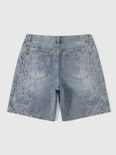 Street Life Short en jean délavé imprimé casual pour hommes, été