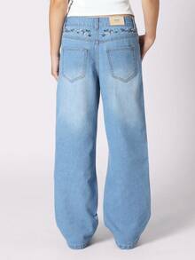 SUMWON Teen Girls Wide Leg Y2K Aesthetic High Waisted Jeans Long Denim Pants Retro Vintage Style Baggy Relaxed Fit Fashion Bottoms Youth Street Wear Back To School Autumn Winter Fall