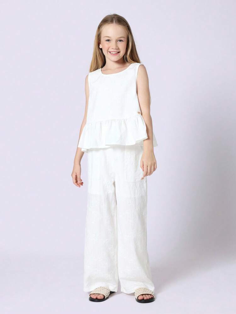 Sleeveless Peplum Top With Wide Leg Pants Set