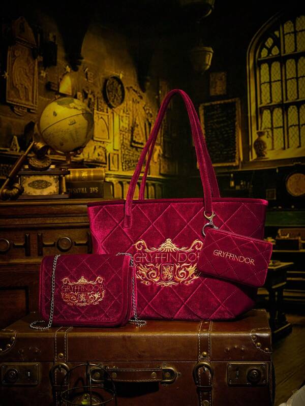 HARRY POTTER X SHEIN Women's Fashion Quilted Letter Embroidery Combo Bag