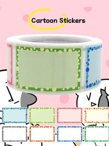 1pc Multi-Colored Cute Cartoon Handwritten Self-Adhesive Name Stickers, Notebook Sticky Notes Stickers, Adorable Multi-Colored Book Self-Adhesive Label Stickers - Multicolor - View 2