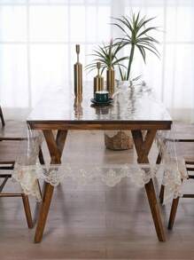 SHEIN 1 件秋季矩形 PVC 桌布刺绣蕾丝设计防水防油可洗餐桌罩优雅厨房装饰节日派对装饰圣诞节感恩节家居装饰桌面覆盖咖啡桌装饰室内室外使用婚礼宴会自助餐装饰季节性家居布置装饰桌布 - 彩色 - 查看 5