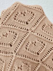 SHEIN Clasi 秋冬休闲纯色短款镂空针织开衫 - 米色 - 查看 7