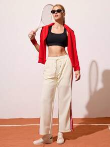 CourtClass 女式休闲每日评论家侧开衩抽绳腰运动裤 - 米色 - 查看 5