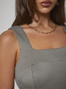 COSMINA Women's Houndstooth Square Neck Sleeveless Fitted Mini Dress ,Bodycon Dress - Multicolor - View 6