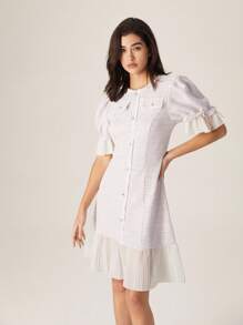 Modelyn 女式V领收腰修身连衣裙，法式风格 - 紫色 - 查看 4