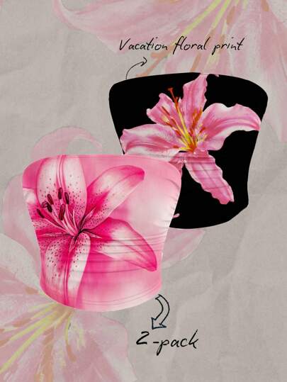 SHEIN EZwear 2pcs Women Casual Asymmetrical Hem Ruched Fitted Tube Top Suitable For Going Out