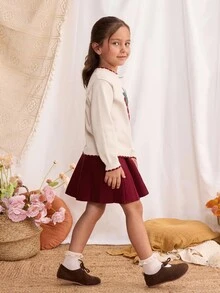 Blossori Young Girls' French Elegant Strawberry Pattern Sweater/Knit Skirt Set Strawberry Kids Outfit Girls Sweater Skirt Set Girls Autumn Clothes Kids Strawberry Sweater Toddler Girl Fall Outfit Winter