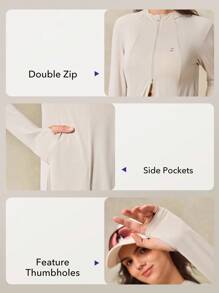 OutZeal Damska kurtka przeciwsłoneczna z filtrem UV UPF50+, szybkoschnąca, dopasowana, długa, outdoorowa, z maską, na co dzień, na co dzień - Kolor khaki - Zobacz 6