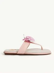 CUCCOO CHICEST 女士亚麻平底凉鞋，3D 鸢尾花装饰，优雅甜美休闲时尚舒适一脚蹬春夏季鞋，适合下午茶、约会、海滩度假 - 粉色 - 查看 8