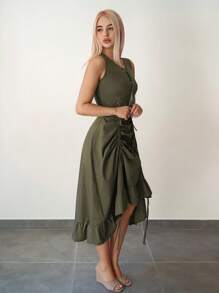 Sweetina 女士慕尼黑啤酒节无袖抽绳蝴蝶结腰部中长连衣裙 - 白色 - 查看 6