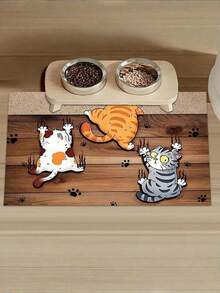 SHEIN 1pc Cat Climbing Wall Print Pet Feeding Mat, Easy To Clean Pet Bowl Mat, Dog Cat Cage Pad,Suitable For All Seasons - Multicolor - View 3