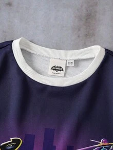 Batwheels X SHEIN Tween Boy Casual Street Fashion Cartoon Race Car Letter Graphic Patchwork Checkerboard Loose Fit Pullover And Elastic Waist Sweatpants Set, Spring/Autumn Boys Graphic Sweatpants And Shirt Boys Jogger Sets Boys Graphic Sweatpants And Sweatshirt Set