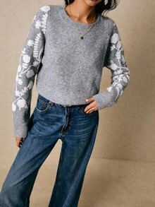 Poéselle Suéter de mujer casual, versátil y sencillo de manga larga para otoño/invierno - Gris - Ver 5