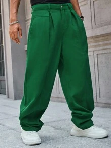 Manfinity EMRG Men's Street Fashion Green Loose Jeans Men's College Style Casual Urban Fashion - Green - View 6
