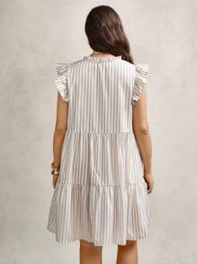 Zelara 大码女式夏季宽松娃娃裙，肩部系带，荷叶袖 - 彩色 - 查看 4