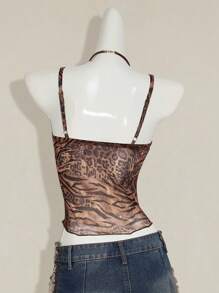 SHEIN ICON 女士豹纹蕾丝边 V 领吊带背心，性感 Y2K 风格 - 彩色 - 查看 3