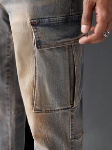 Manfinity Homme Quần Jeans Denim Túi Khóa Thường Ngày Cho Nam - Màu xanh lam - Xem 3