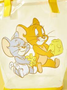 TOM & JERRY X SHEIN 女士卡通老鼠和奶酪图案透明顶部提手包，透明包 - 黃色 - 查看 3