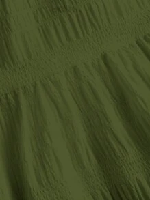 SHEIN MOD 休闲纯色军绿色女式A字裙，适合春、夏、秋季 - 軍綠色 - 查看 4