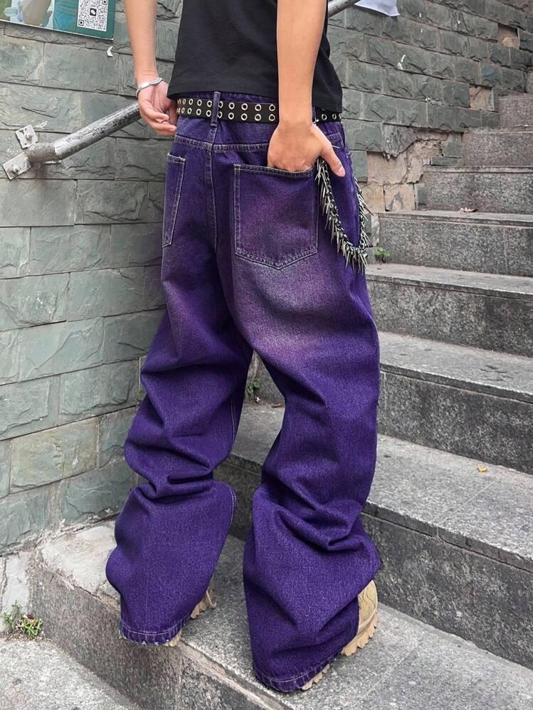 Manfinity EMRG Men's Avant-Garde Wide Leg Jeans In Bold Purple