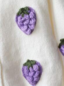 Girls' Handmade Grape Decor Thick Knitted Cardigan - Apricot - View 7