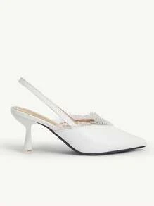 CUCCOO CHICEST 女士金色金属链尖头细高跟鞋，时尚百搭优雅，适合派对、宴会、夜总会、通勤、个性化、音乐节、工作场所 - 白色 - 查看 7