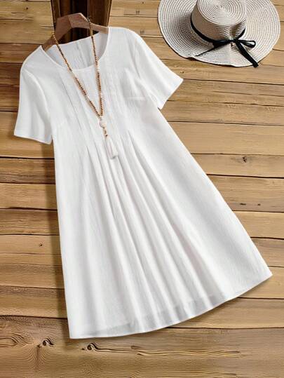 Rusticease Plus Size Women Vacation White Short Sleeve  Dresses, Casual Simple And Fashionable For Everyday Wear,Casual Everyday Wear,Summer Dresses For Women,St Patrick Day Outfit,Summer Outfits For Women,Vacation Outfits Woman,Graduation Dress,Spring