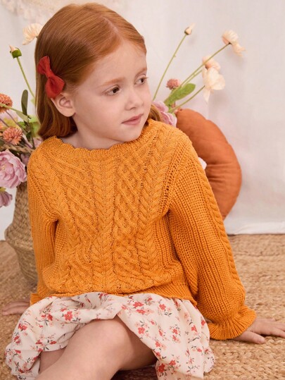 Blossori Suéter de niña con manga abullonada, elegante y con estampado floral en estilo francés