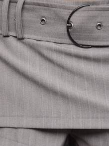 TypaGal Gray Pinstripe Skort With Belt,Summer 90s Night Party 2000s Style Streetwear Tailored Edge Hidden Shorts,Punk Essential Essential For Women - Light Grey - View 6