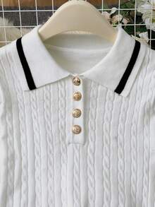 Franclia 2pcs/Set Spring New American Style Slim Fit Versatile Polo Shirt & Pleated Skirt Sweater Set For Women Fall Winter Cloth For Women - Black and White - View 7
